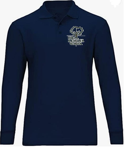 ADULT UNISEX LONG SLEEVE POLO W/LOGO (GRADES 6TH-8TH)