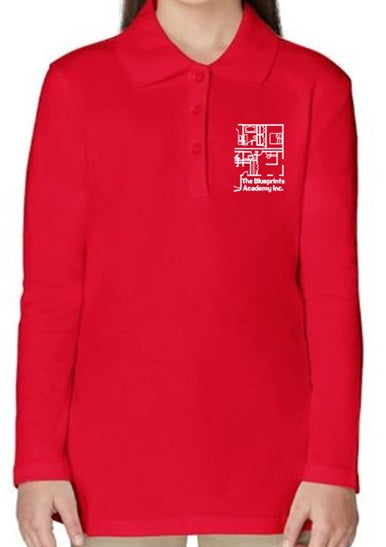 GIRLS LONG SLEEVE PICOT COLLAR POLO W/LOGO