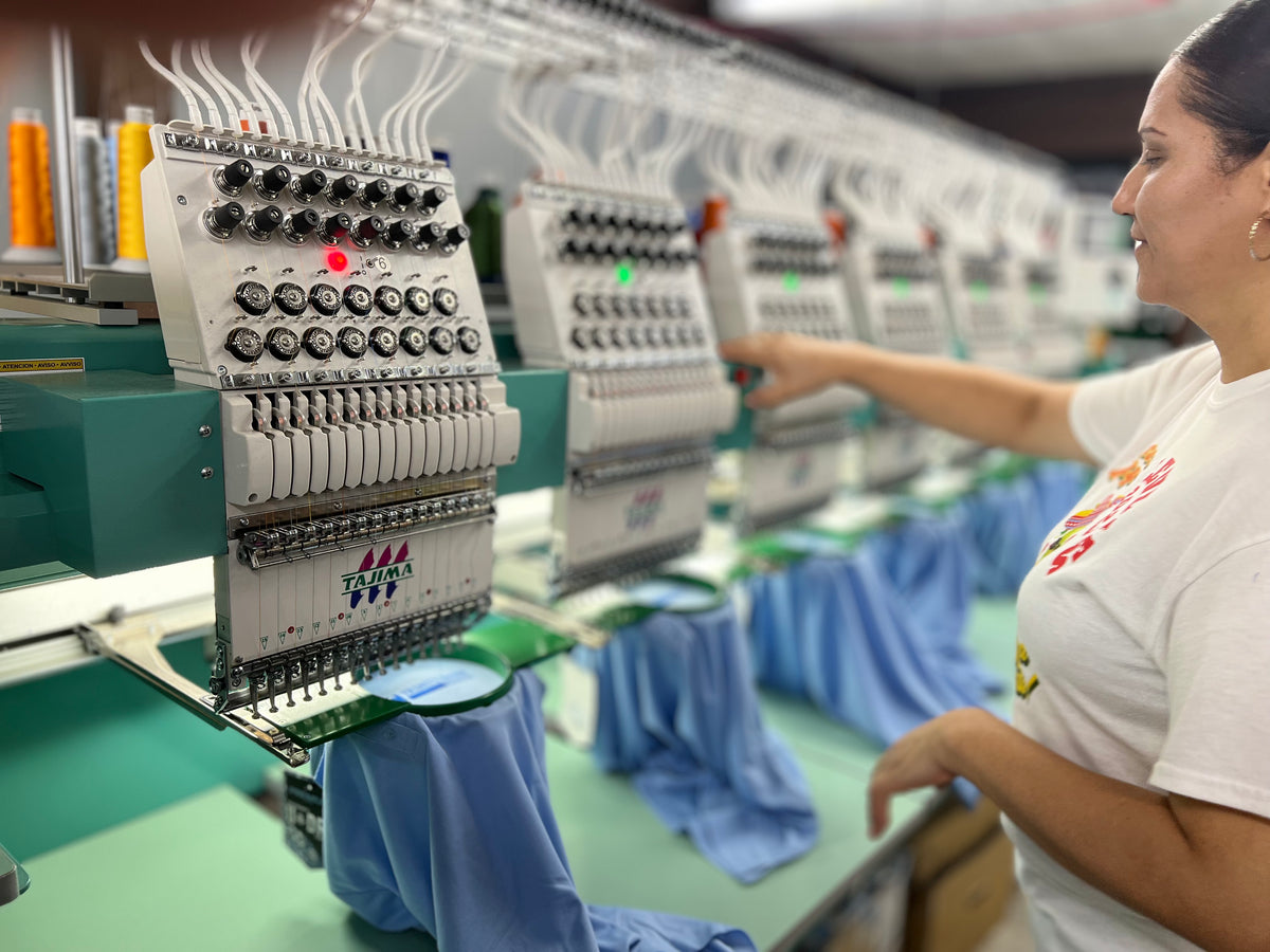 Levines embroidery team customizing school apparel