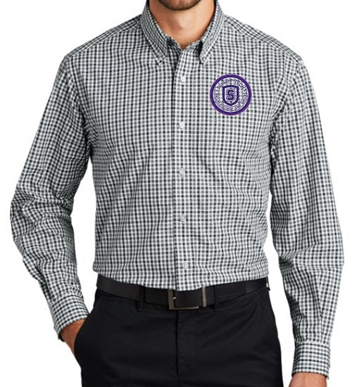 ADULT UNISEX PLAID LONG SLEEVE OXFORD W/LOGO (GRADE 11TH) Levines Stores