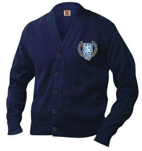 ADULT V-NECK CARDIGAN SWEATER W/LOGO (OPTIONAL)