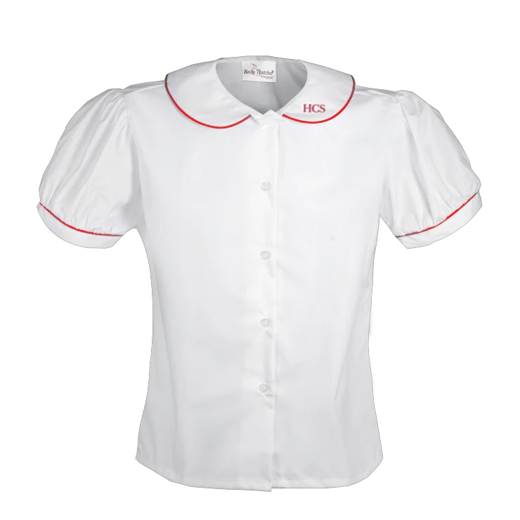 HCS - Elderwear Girls Piped Short Sleeve Peter Pan Blouse White w/ Red ...