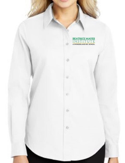 LADIES LONG SLEEVE OXFORD W LOGO BEATRICE MAYES INSTITUTE STAFF