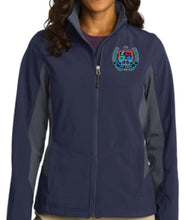 Load image into Gallery viewer, LADIES CORE COLORBLOCK SOFT SHELL JACKET W/LOGO